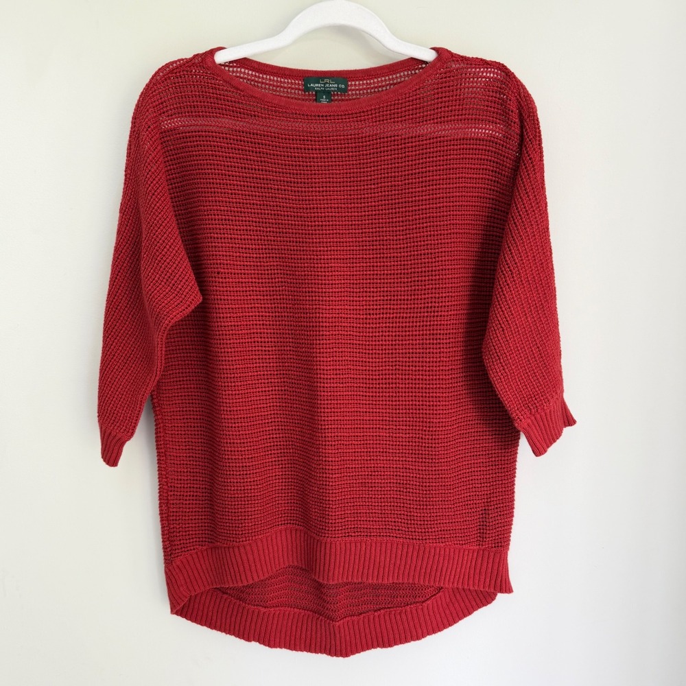 Lauren Ralph Lauren Jean Co. Red Sweater Linen Cotton Open Weave Size Small